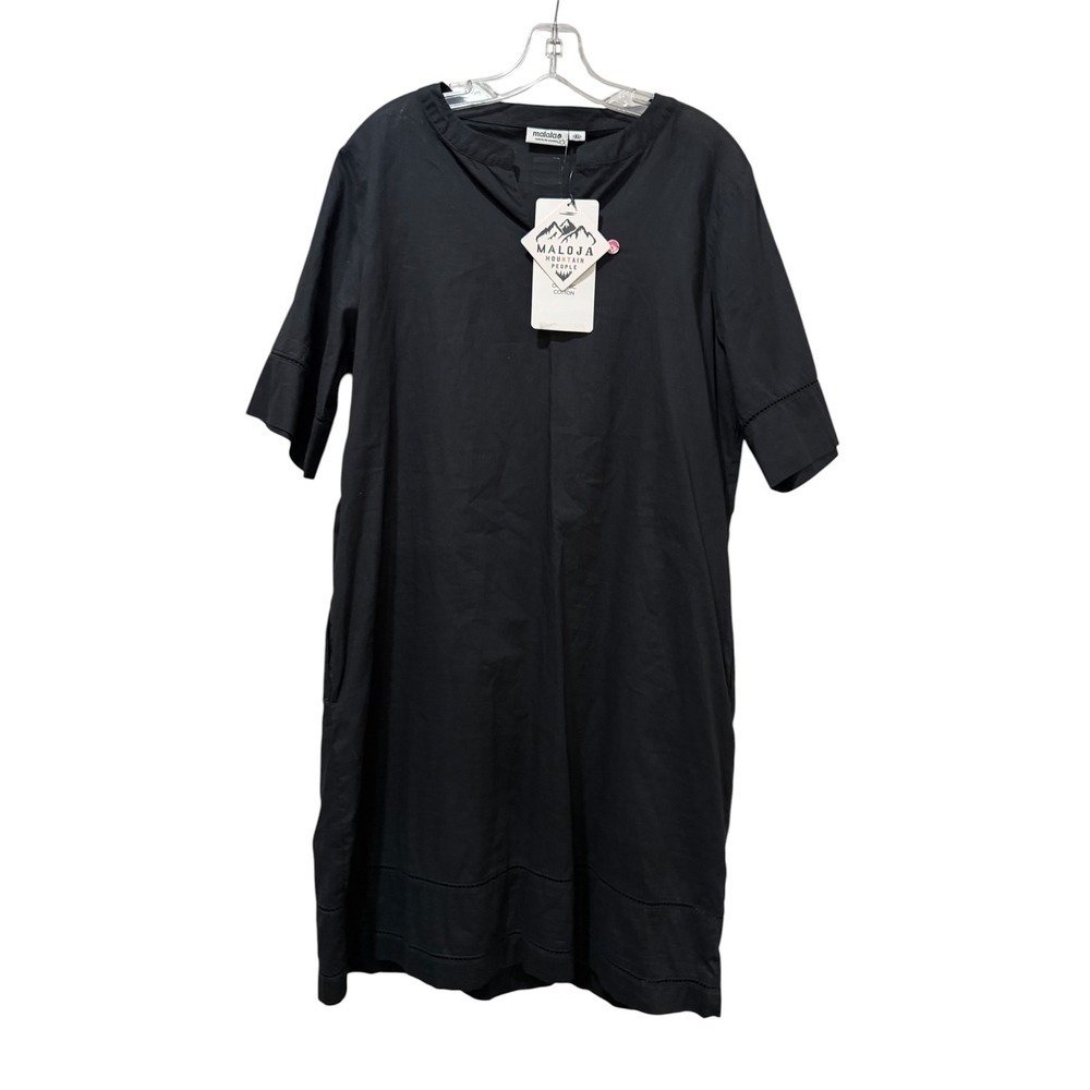 Maloja Mountain People Black Organic Cotton Shift Dress Short Sleeve XL NWT